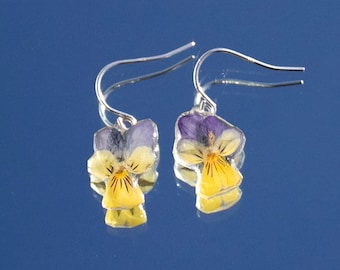 Tiny Pansy Earrings // Real Flower Jewelry // .925 Sterling Silver // Pressed Pansy Flowers // February Birth Flower // Gift for Mom