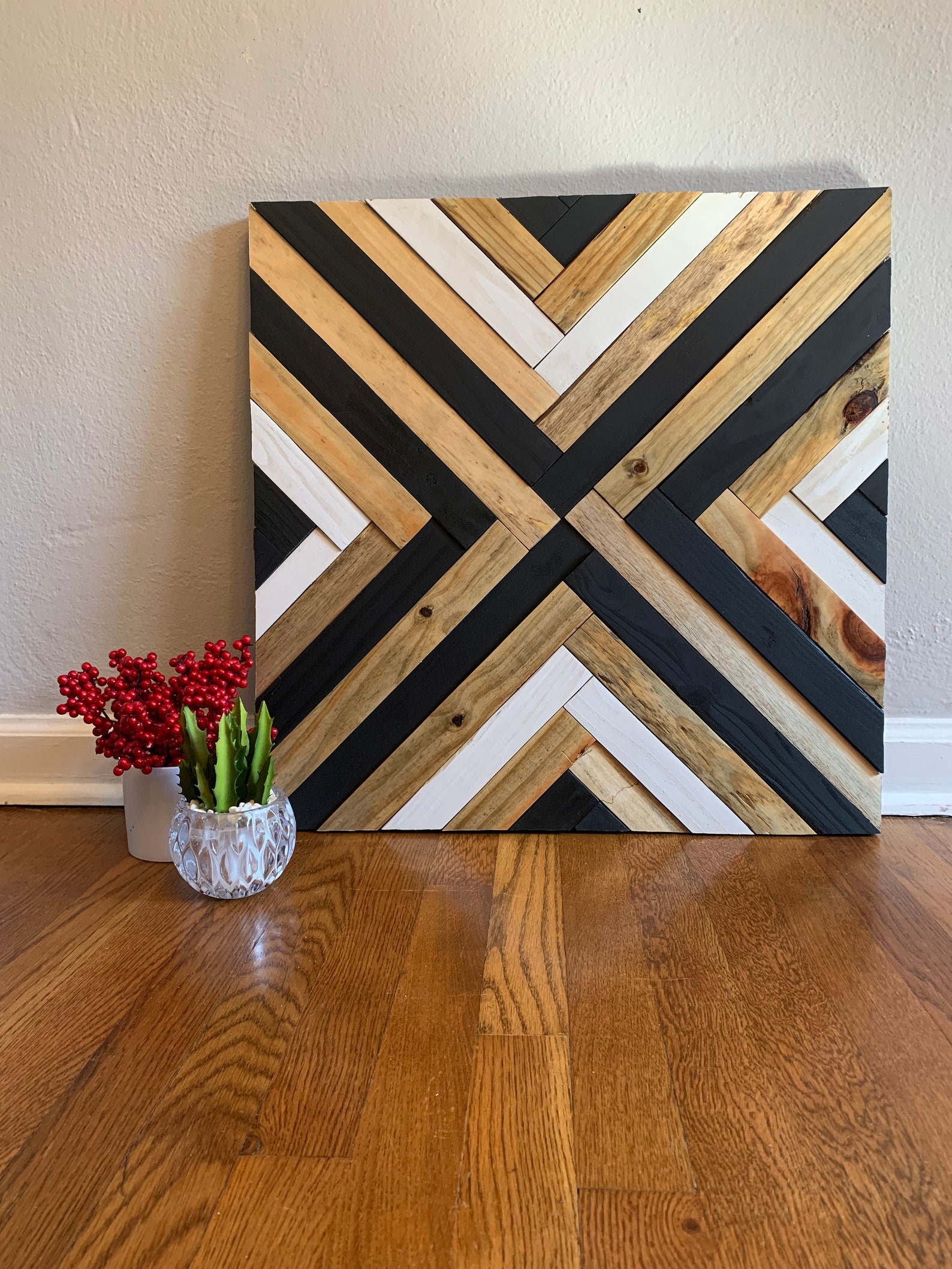 Wooden Wall Art Black White Natural Wood Recycled Wood Etsy