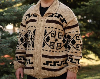 Cowichan Sweater L - Etsy OLDJOE BOTTLE-NECK HAND COWCHAIN SWEATER