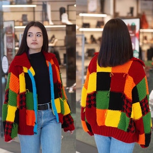 Cardigan Patchwork lavorato a mano oversize regalo per lei e lui