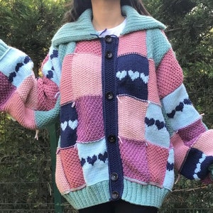Patchwork Oversized Cardigan Colorful Sweater Gift for Christmas