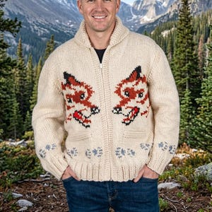 Wolf Cardigan – Handstickad ulltröja inspirerad av klassisk kanadensisk stil