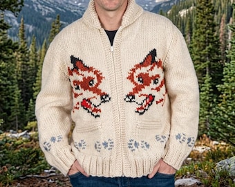 Wolf Cardigan – Hand Knit Wool Sweater Inspired by Classic Canadian Style