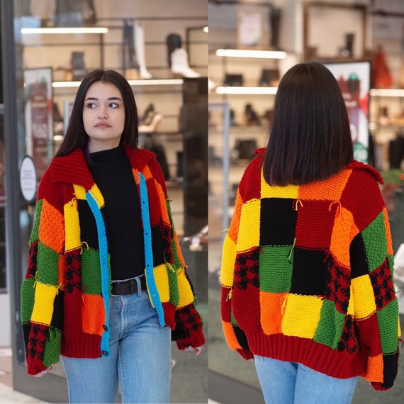 Cardigan Patchwork Hand Knitted Oversized Gift for Her Him