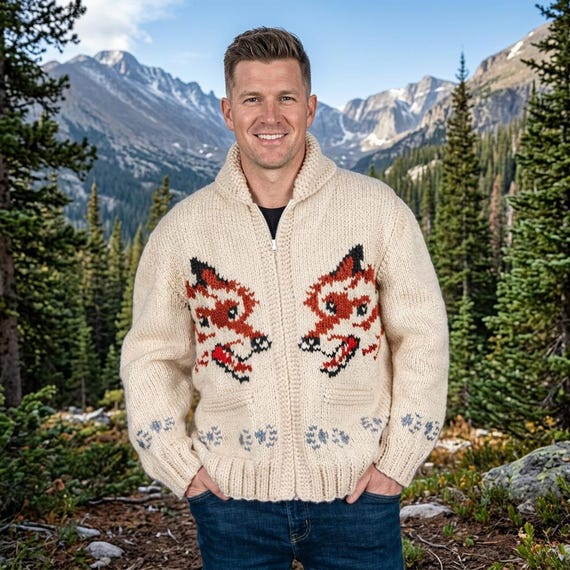 Fox Cardigan – Hand Knit Wool Sweater Inspired by Hail Mary Wolf Style Cardigan