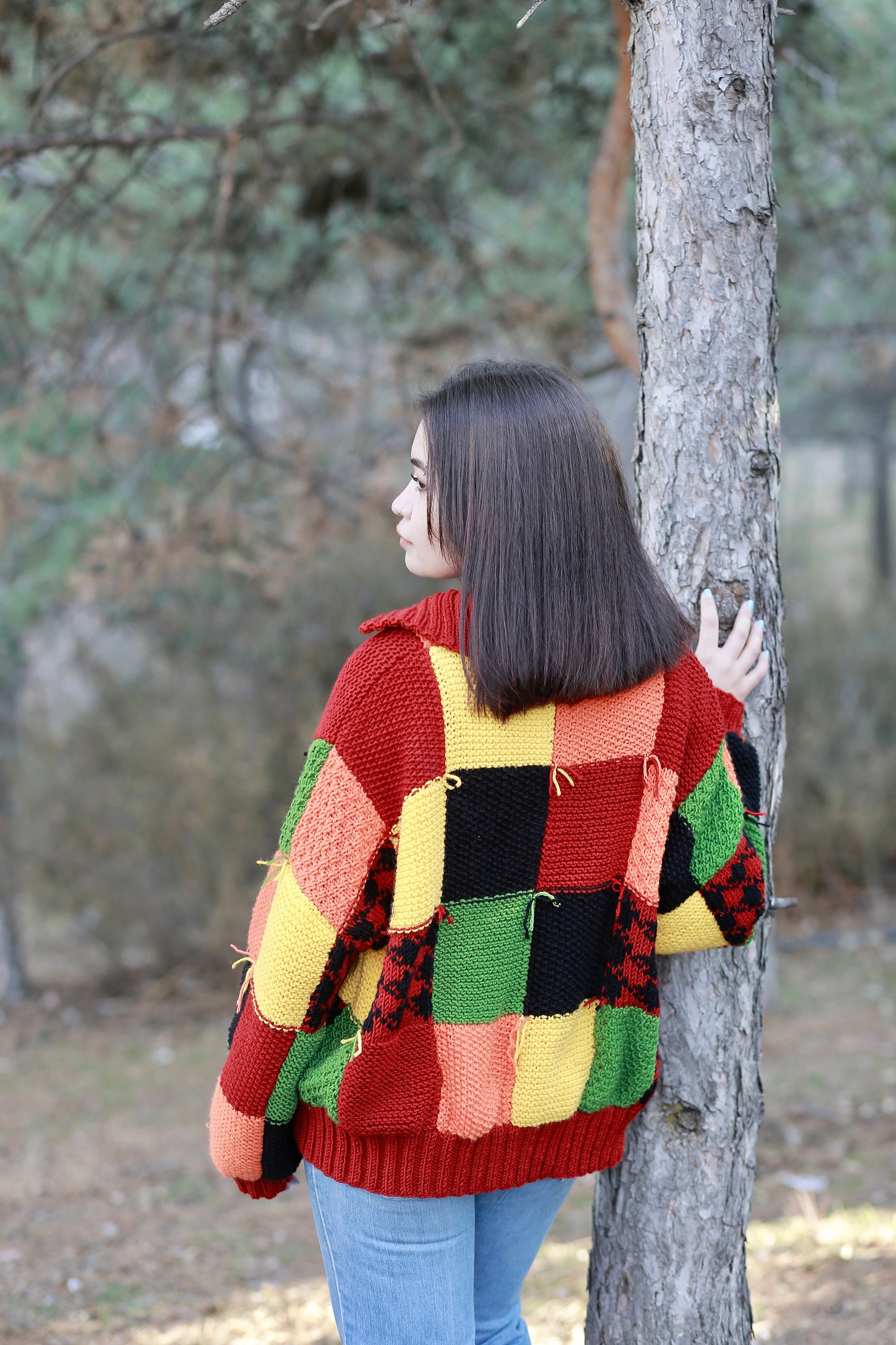 Cardigan Patchwork Hand Knitted Oversized Gift for Her Him