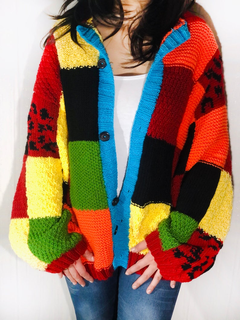 Harry Styles Cardigan Sweater jw Block Patchwork Handknitted Etsy
