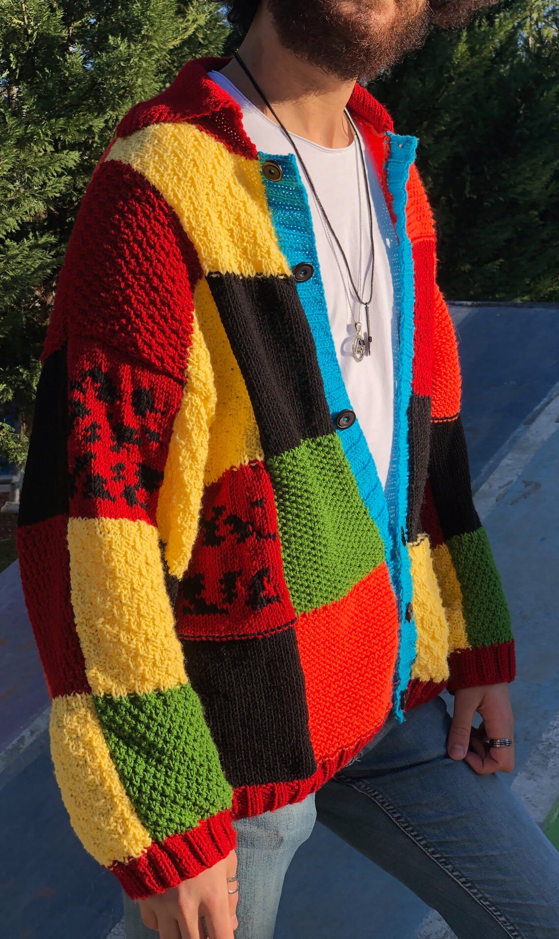 Harry Styles Cardigan Sweater jw Block Patchwork Handknitted Etsy