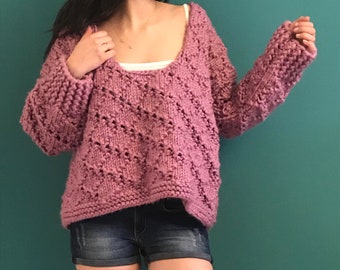 Oversized Sweater Purple Hand-knitted Soft Sweater Top Gift for her Birthday Gift for her