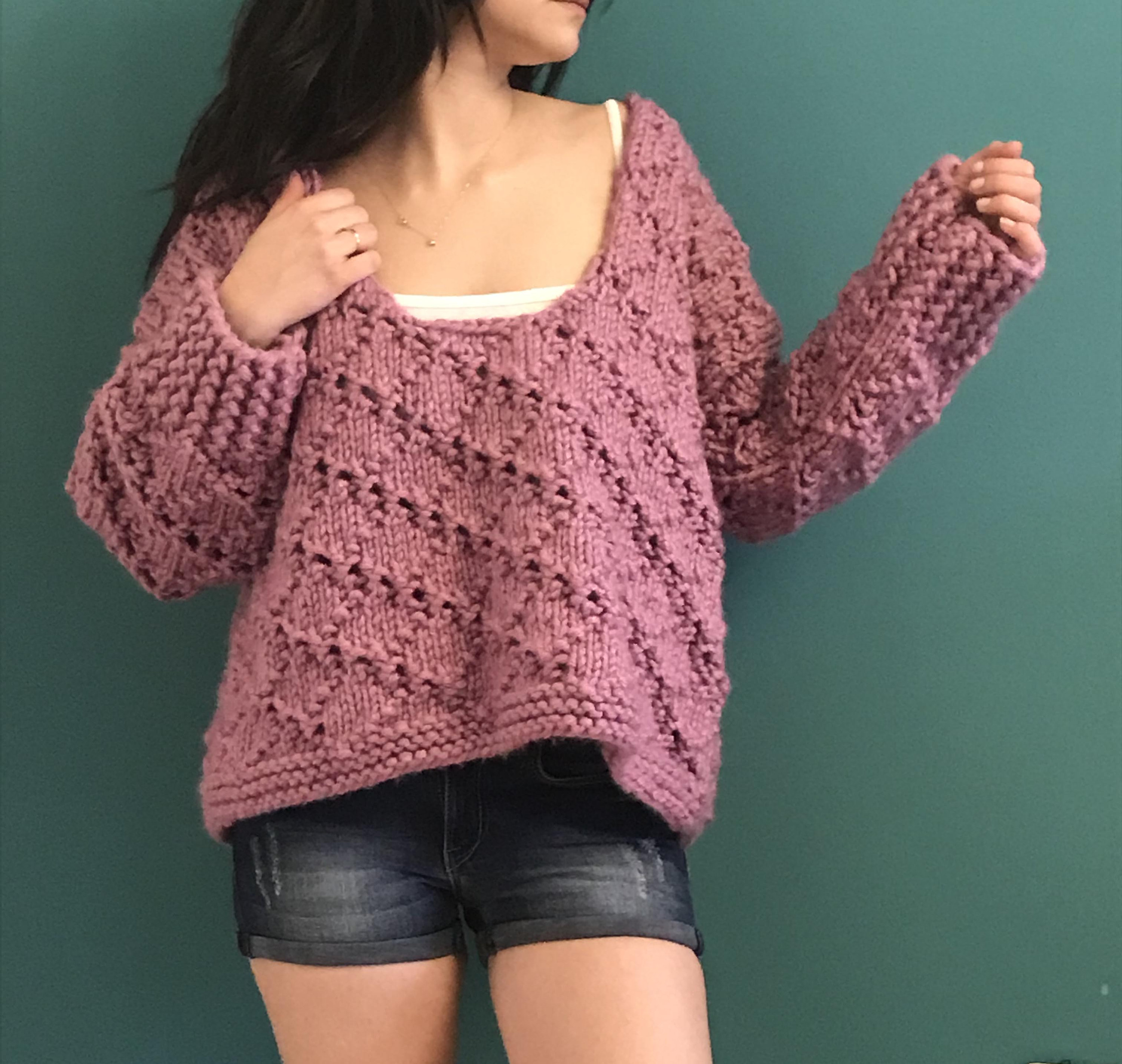 Oversized Sweater Purple Hand knitted Soft Sweater Top Gift for
