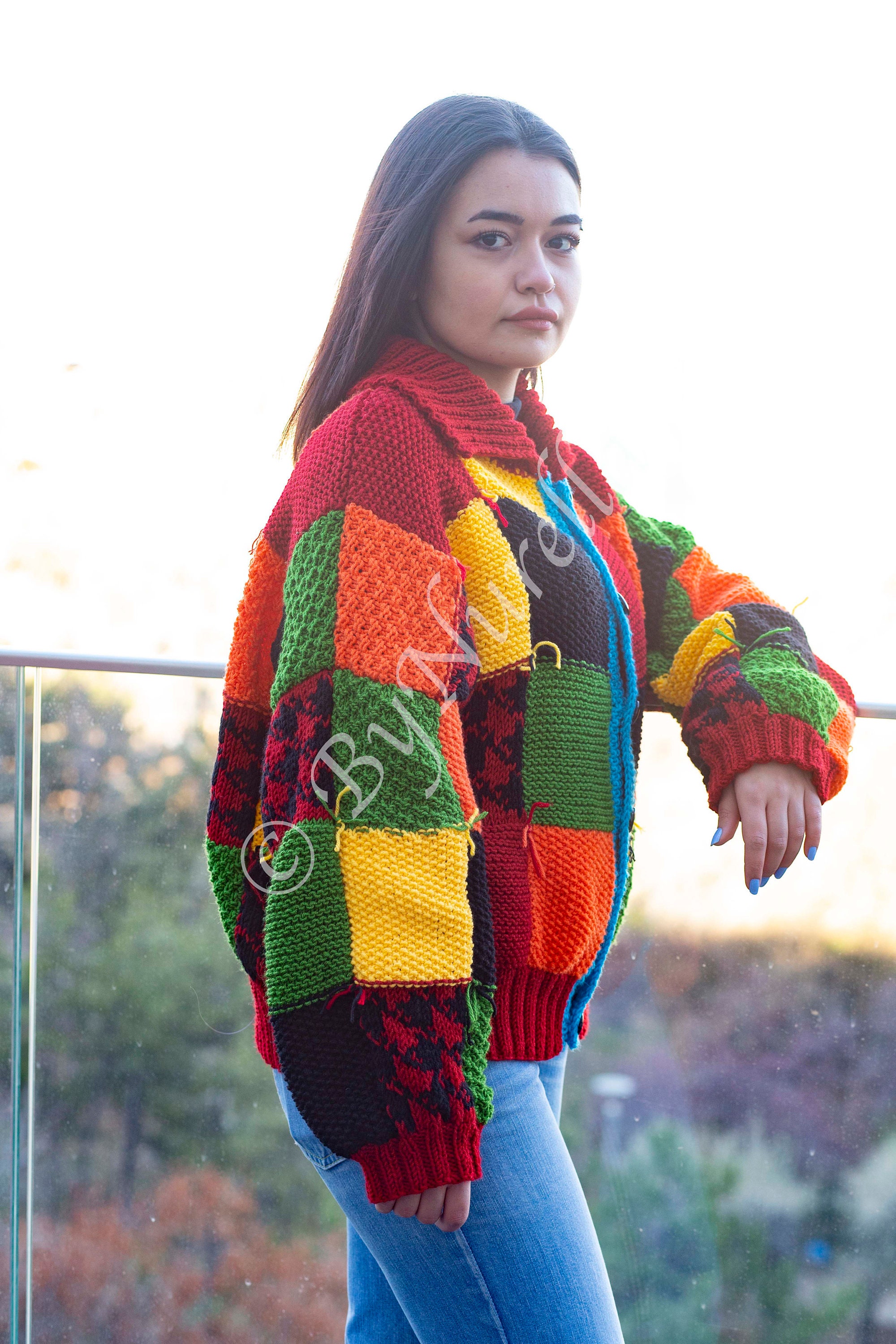 Cardigan Patchwork Hand Knitted Oversized Gift for Her Him