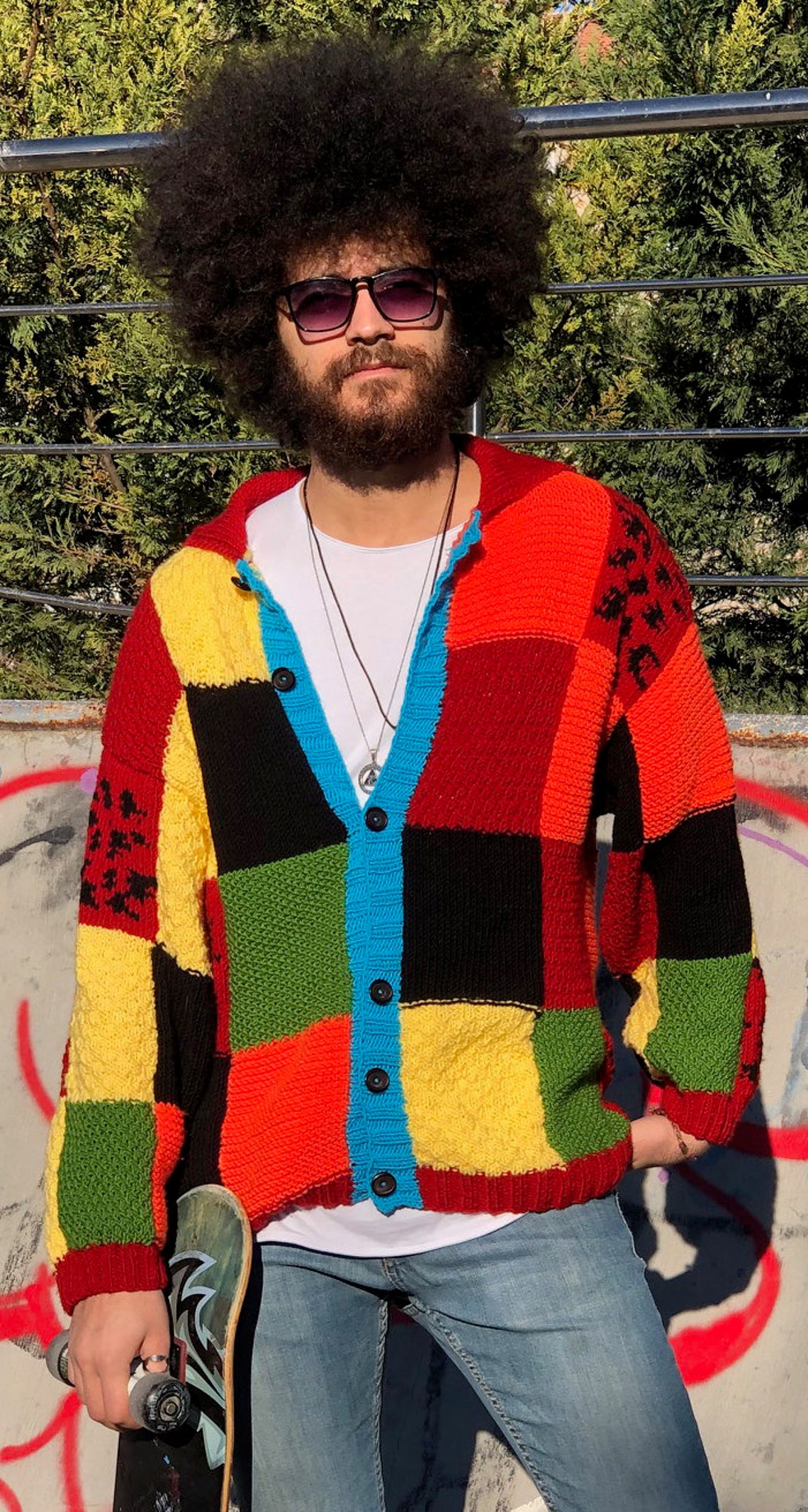 Harry Styles Cardigan Sweater jw Block Patchwork Handknitted Etsy