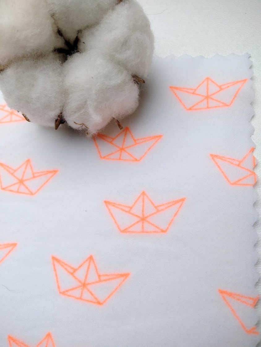 Lot de 2 Bee-Wrap Blanc à Motifs Bateau Origami Orange Fluo