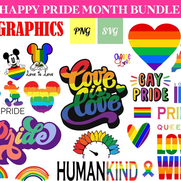 Pride Bundle, LGBTQ+ Bundle, Gay , Pride , Rainbow , Gay Pride, Cricut ready files , SVG, PNG 40 graphics, diy ready files