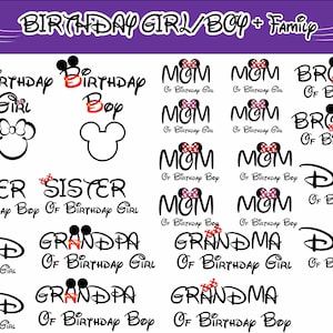 Família Minnie e Mickey Mouse aniversário menino / menina download digital clip art para Cricut DOWNLOAD DIY para camisa ai, jpg, pdf, png, sgv + fontes