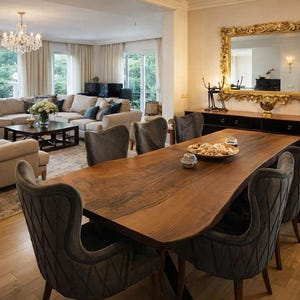 Rustic Walnut Wood Live Edge Dining Table, Custom Kitchen Table, Handcrafted Solid Wood Furniture