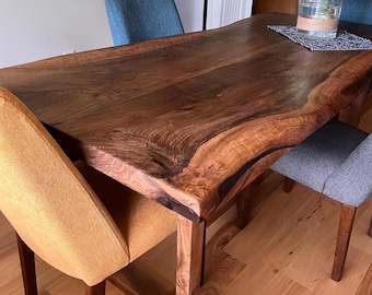 Handmade Live Edge Walnut Dining Table: Solid Wood Kitchen Table
