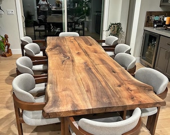 Handcrafted Live Edge Walnut Table, Solid Wood Kitchen Table,  Modern Dining Room Furniture