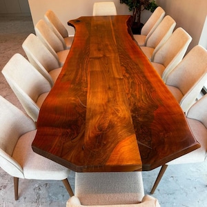 Handcrafted Live Edge Walnut Dining Table: Solid Wood
