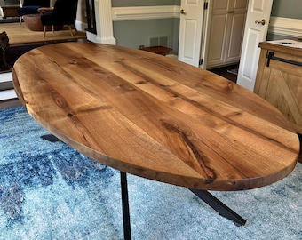 Oval Walnut Dining Table, Solid Wood Kitchen Table, Custom Handmade Mid Century