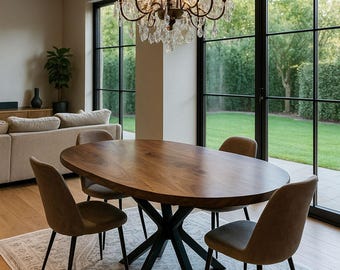 Oval Walnut Dining Table, Solid Wood Kitchen Table, Custom Handmade Mid Century
