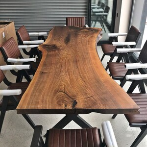 Custom Live Edge Walnut Dining Table – Solid Wood Slab Farmhouse Kitchen Table