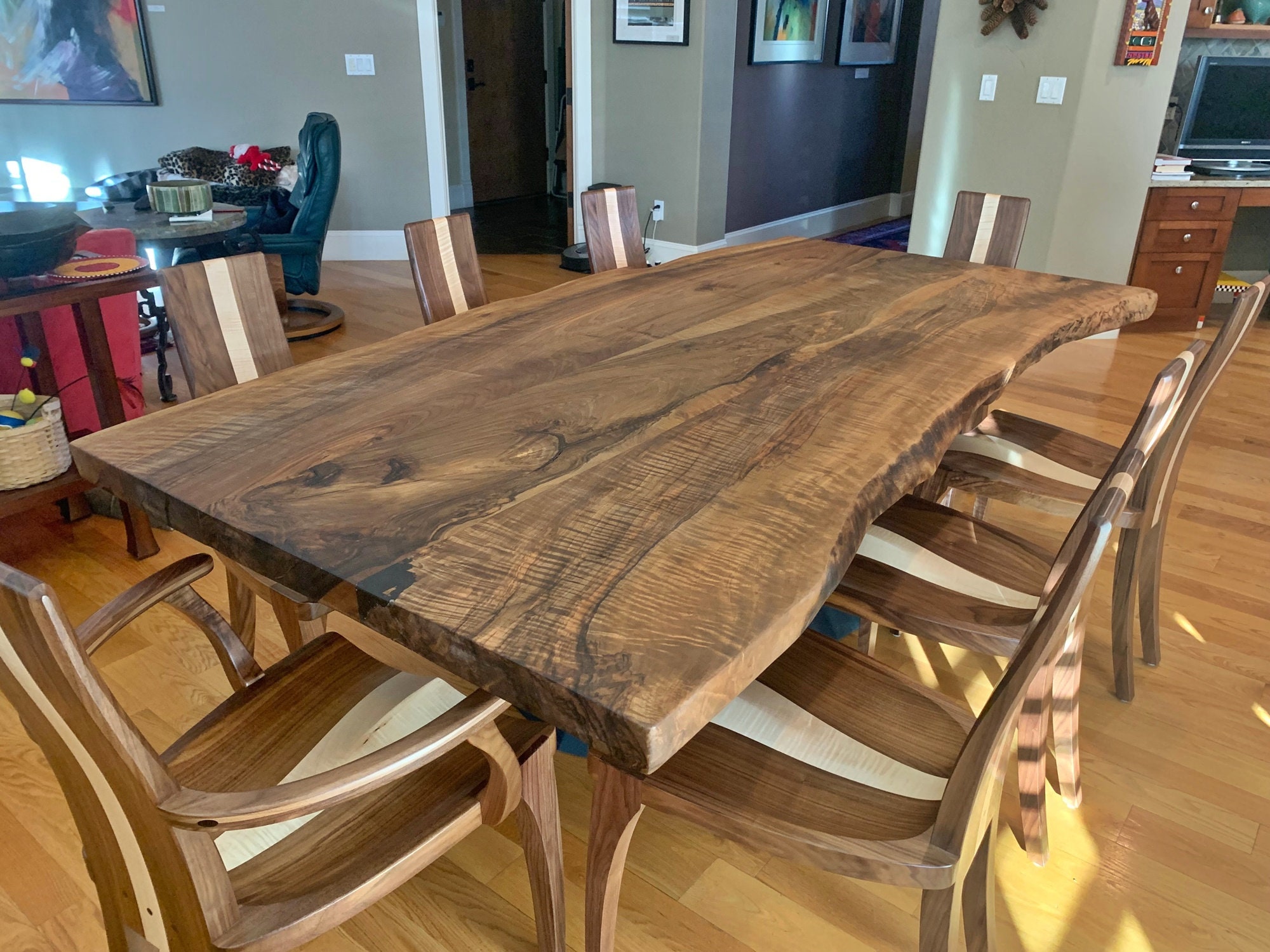 Black walnut slab dining on sale table
