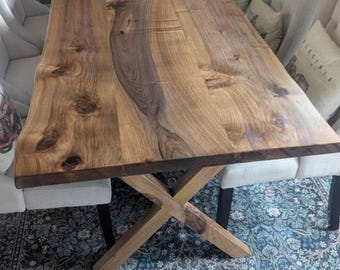 Handmade Live Edge Walnut Dining Table: Solid Wood Custom Table