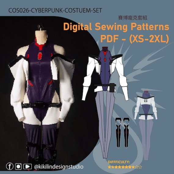 Cyberpunk Bodysuit & Jacket Pattern | 3-Piece Cosplay Set PDF (XS-2XL) | Sci-Fi Costume Sewing Video Tutorial