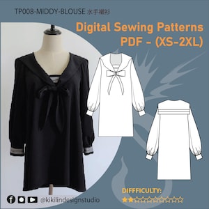 Sailor Collar Blouse Sewing Pattern | Vintage Nautical Tunic (PDF XS-2XL)