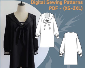 Sailor Collar Blouse Sewing Pattern | Vintage Nautical Tunic (PDF XS-2XL)