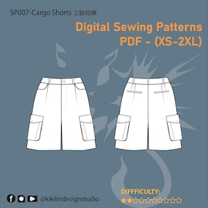 Mönster för cargoshorts | Funktionella fickor, streetwear-stil (XS-2XL) (PDF-mönster)