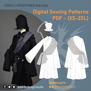 Patrón de costura para cosplay de Undertaker: Túnica gótica, top y sombrero (PDF)