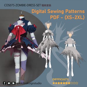 Zombie Idol Cosplay Pattern Set | Tattered Dress & Bodysuit PDF (XS-2XL) | Full Video Tutorial | VTuber Inspired Costume