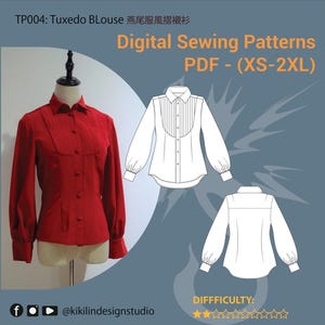 Patron de couture pour chemisier de smoking | Chemise plissée nervurée PDF (XS-2XL) | Débutant avec instructions | Gothique et vintage