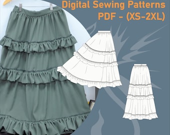 Tiered Ruffle Maxi Skirt Sewing Pattern | Bohemian Cottagecore (PDF XS-2XL)
