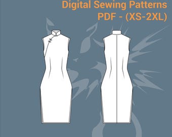 Classic Qipao Sewing Pattern | Cheongsam Fitted Dress Digital PDF (XS-2XL) | Mandarin Collar | Beginner to Intermediate Skill