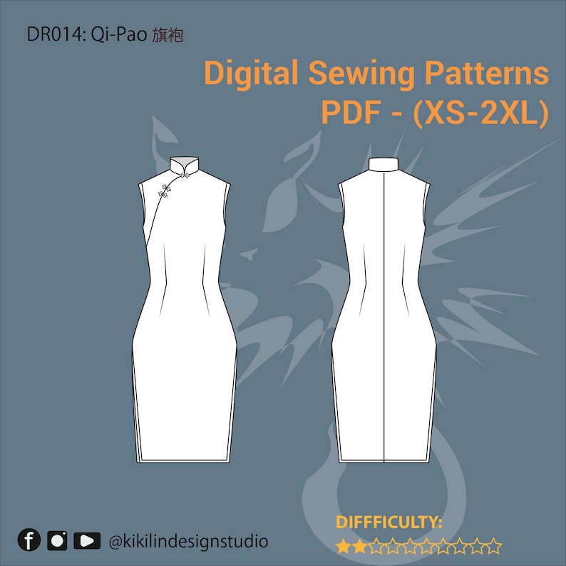 Classic Qipao Sewing Pattern | Cheongsam Fitted Dress Digital PDF (XS-2XL) | Mandarin Collar | Beginner to Intermediate Skill image 1