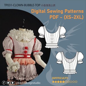 Horror Clown Costume Sewing Pattern BUNDLE | Pennywise Bishoujo 5-Piece Cosplay PDF (XS-2XL) | Graphic Instructions | A4 N A0 Plotter image 4