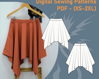 Handkerchief Skirt Sewing Pattern | Asymmetrical Hem Skirt PDF (XS-2XL) | 2 Style Variations | Witchy & Gothic Digital Pattern