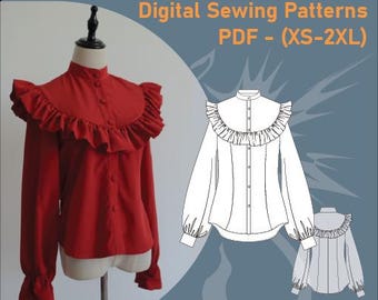 Digitaal naaipatroon | Prairieblouse met 2 stijlen (maten XS-2XL) | Geschikt voor beginners