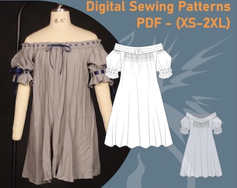 Victorian Off-Shoulder Chemise Pattern | Historical Undergarment  PDF (XS-2XL) | Full Video Tutorial Included | A4 & A0 Plotter Files