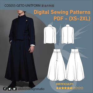 Patrón de costura para cosplay de Geto: chaqueta asimétrica y pantalones globo (XS-2XL) (patrón PDF)