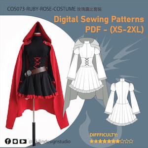 Op anime geïnspireerd kostuumpatroon | Jurk en cape (XS-2XL) (pdf-patroon)