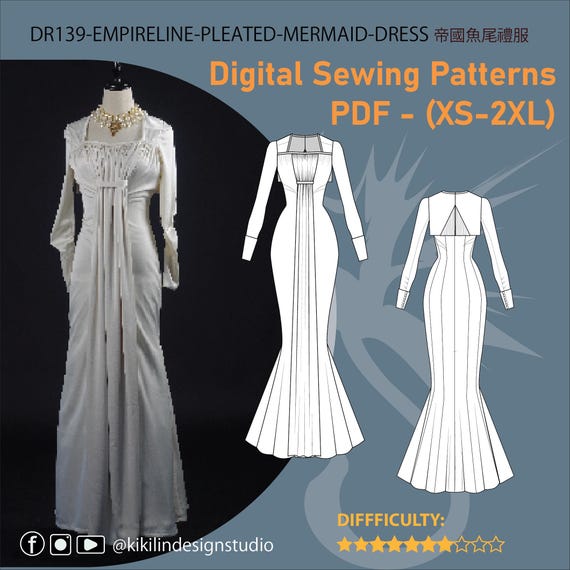 Anime-inspired Dress Pattern | Empireline Pleated Vampire Gown PDF (XS-2XL)  | Mermaid Evening Dress | Advanced Cosplay - Etsy