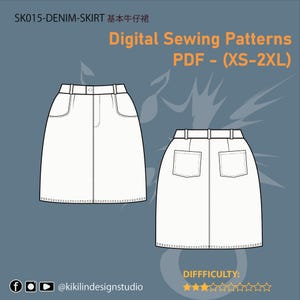 A-Line Denim Skirt Sewing Pattern | Fitted Mini Skirt (XS-2XL) (PDF)