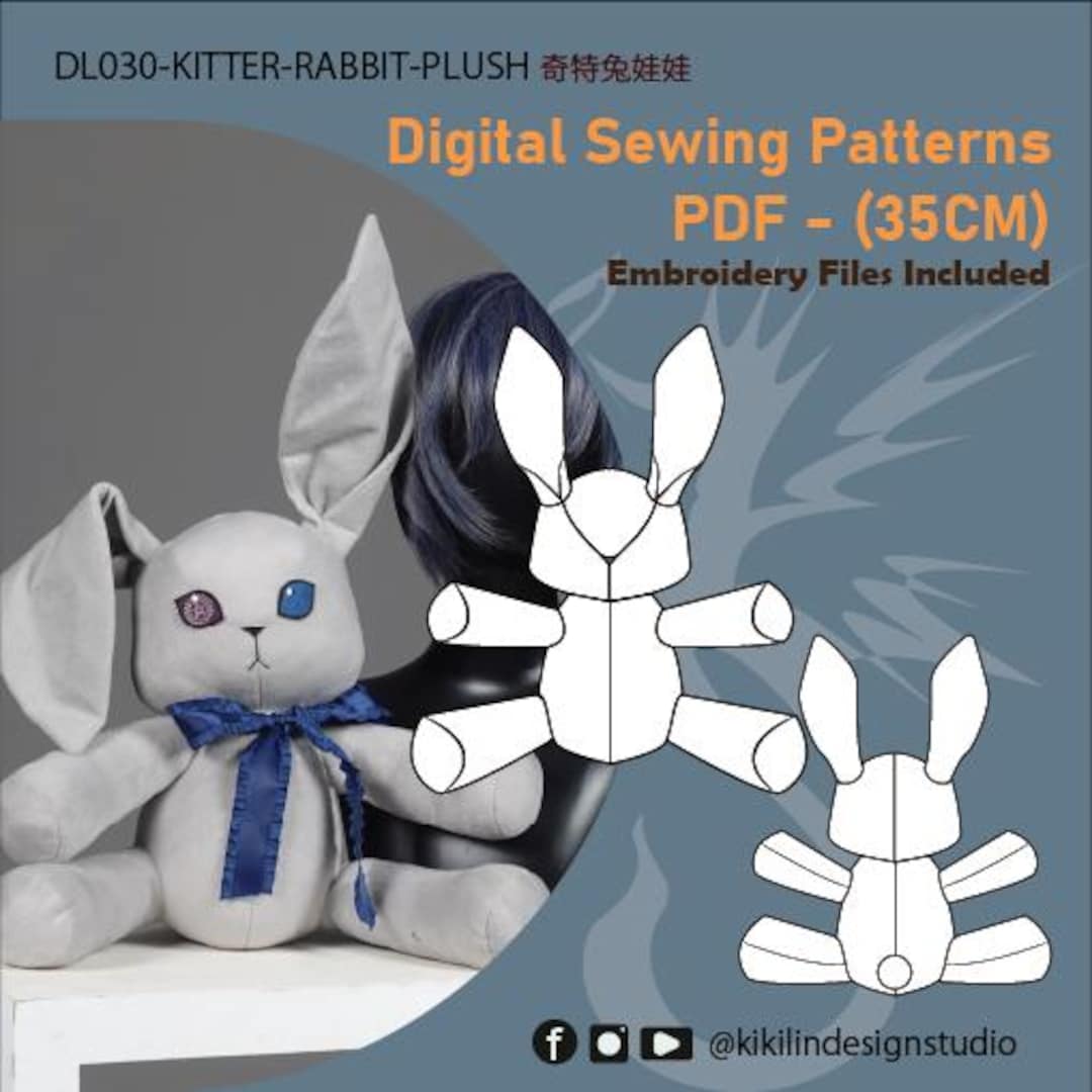 Stuffed Rabbit Patterns Rabbit Plush Sewing Pattern | 35cm Stuffed Toy (PDF & PES) - Etsy