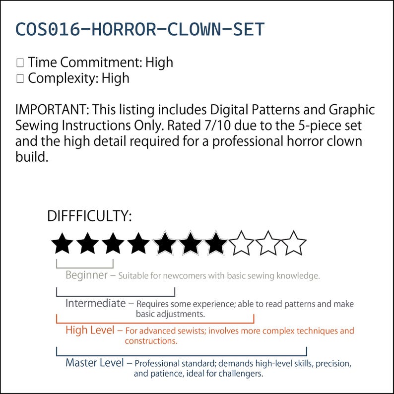 Horror Clown Costume Sewing Pattern BUNDLE | Pennywise Bishoujo 5-Piece Cosplay PDF (XS-2XL) | Graphic Instructions | A4 N A0 Plotter image 2