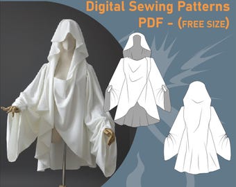 Ghostly Hooded Cape Pattern | Dramatic Draped Cloak PDF FREE SIZE | Gothic Cosplay Accessory | Confident Beginner