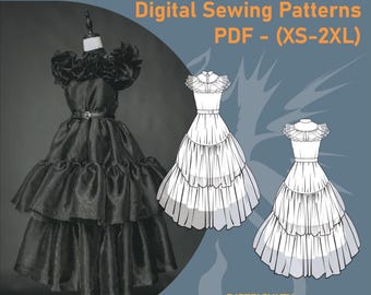 Molde para Vestido Gótico com Babados | Vestido Raven para Cosplay (PDF XS-2XL)
